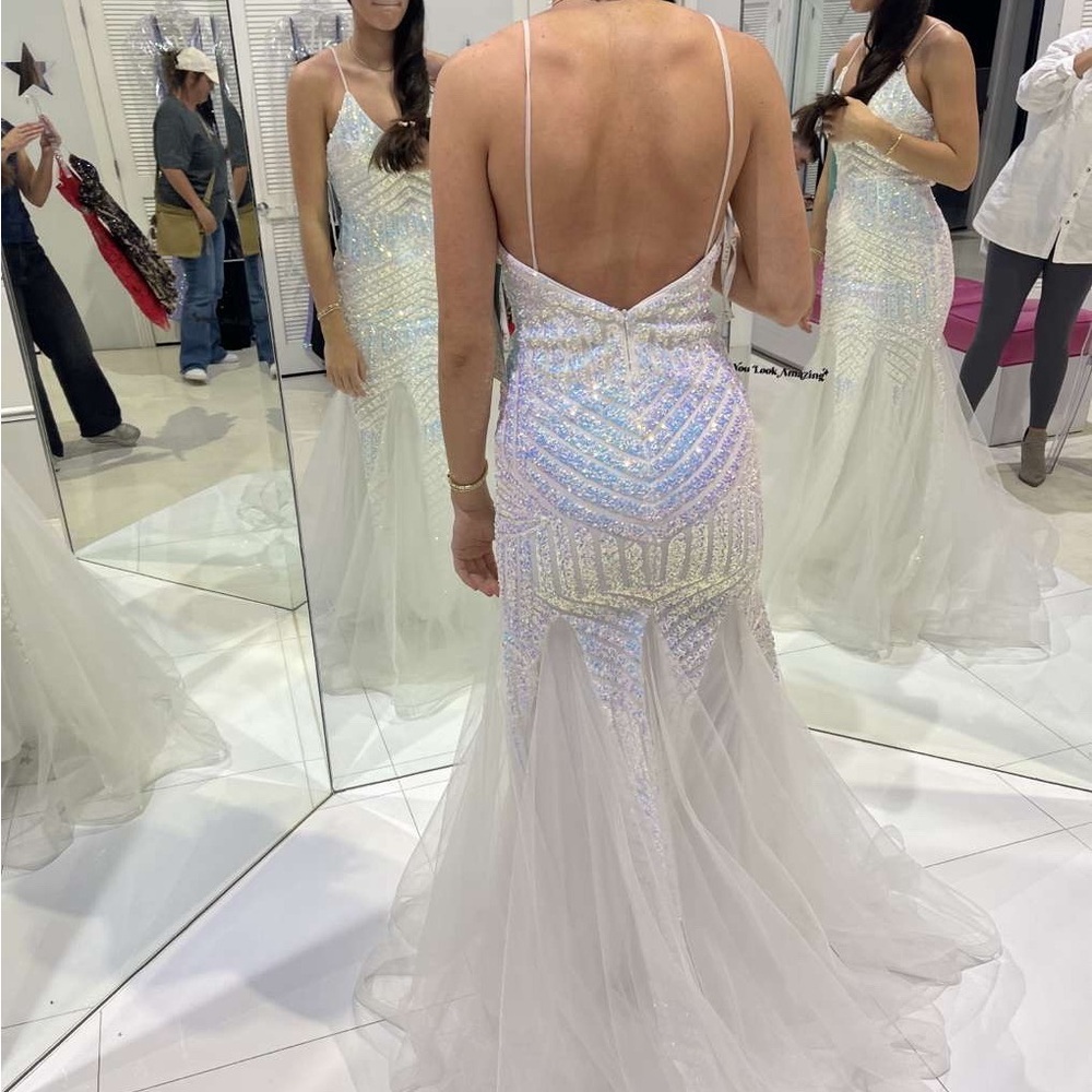 Sherri Hill Iridescent White Backless Dress